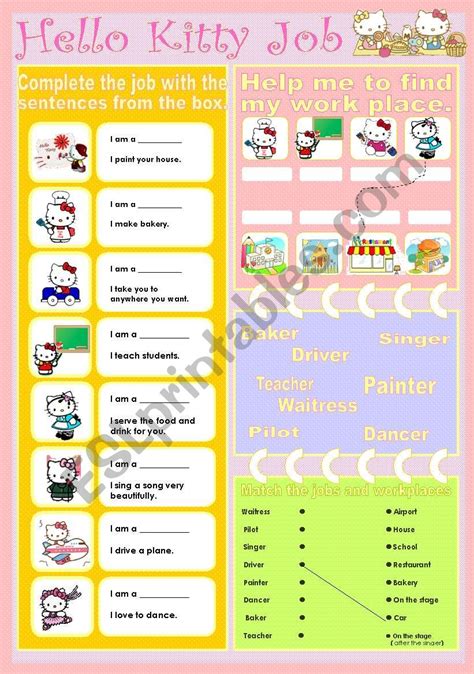 Hello Kitty Job Esl Worksheet By Hellokittyteacher