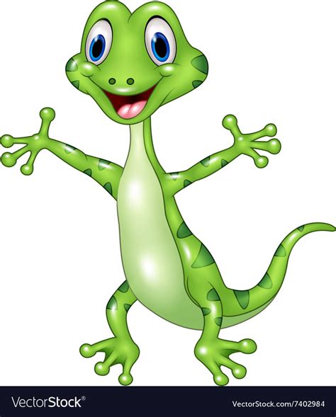 Cartoon Funny Green Lizard Posing Isolated On Whit