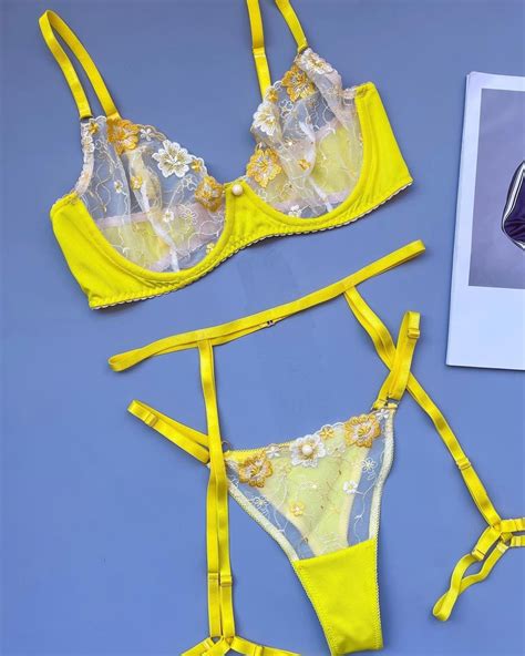 Sexy Lingerie Seterotic Lingerie Yellow Lingerie Set Sexy Bodysuit Thigh Harness Three