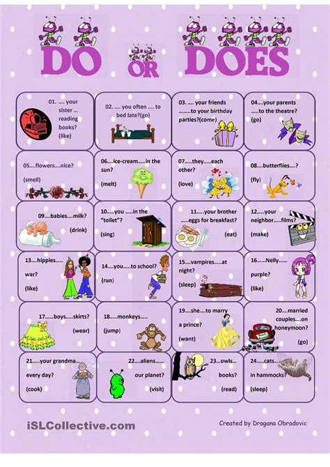 Do Or Does Learn English English Grammar Worksheets English Classroom