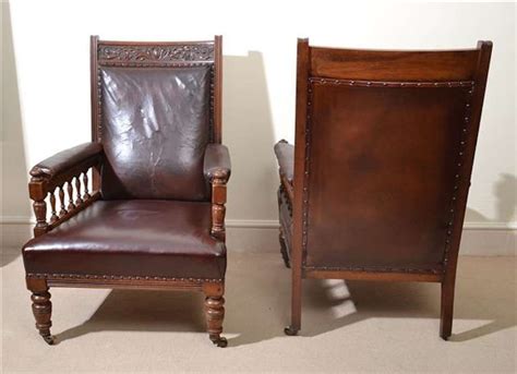 Restored in our workshop and in perfect condition with a simple wax finish. Antique Pair of English Leather Armchairs, circa 1880 at ...