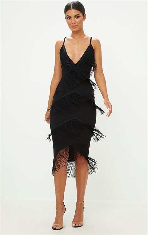 Black Strappy Tassel Longline Midi Dress Cocktail Dress Lace Dresses