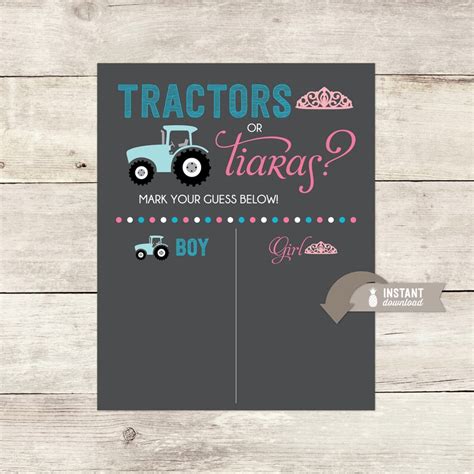 Tractors Or Tiaras Gender Reveal Guess Sign Chalkboard Etsy
