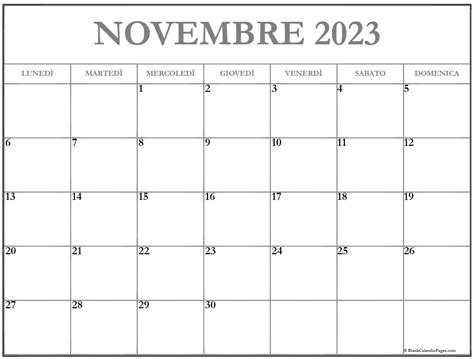 Novembre 2023 Calendario Gratis Italiano Calendario Novembre