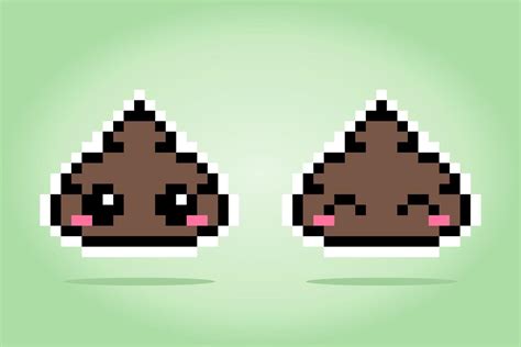8 Bit Pixels Of Kawaii Poop For Game Assets And Cross Stitch Patterns
