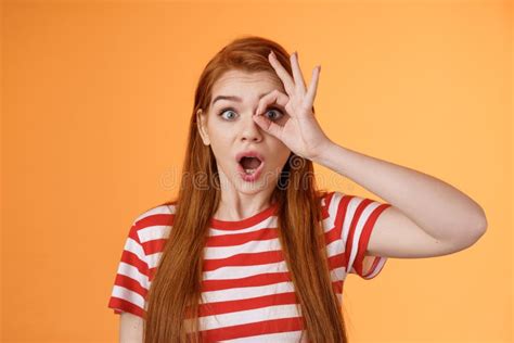 Surprised Excited Shocked Young Redhead Girl Gasping Impressed Look