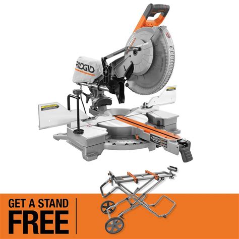 Ridgid 15 Amp 12 In Corded Sliding Miter Saw And Universal Mobile