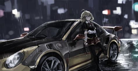 Fond Décran Anime Filles Anime Yeux Bleus Véhicule épée Porsche