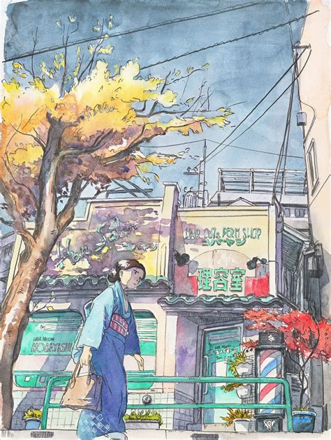 Modern Japan Illustrated Japan Illustration Watercolor Illustration