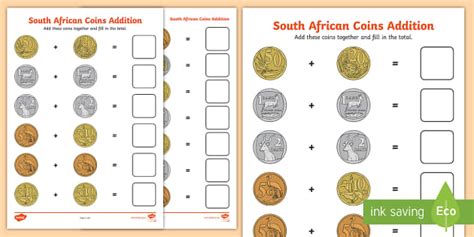 South African Coins Addition Worksheet Twinkl