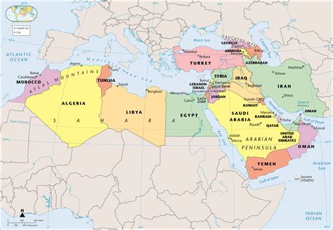 Political Map Of Middle East And North Africa Map