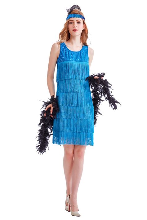 Ladies 1920s Roaring 20s Flapper Costume Blue 20s Costume Decades