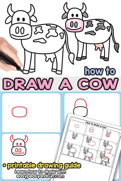 How To Draw A Cow Step By Step Cow Drawing Instructions Kids And