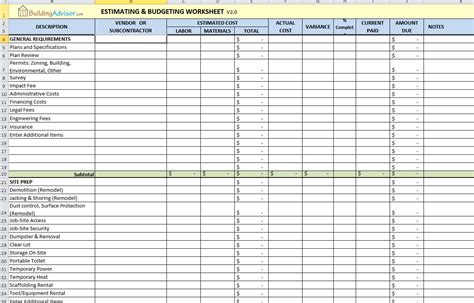 Cost Worksheet Template — Db