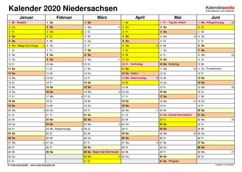 Översiktlig årskalender för 2021, datumen visas per månad inklusive veckonummer. Kalender 2020 Niedersachsen: Ferien, Feiertage, PDF-Vorlagen