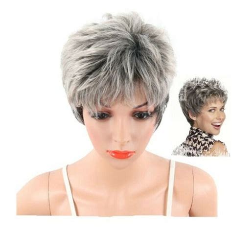Women Synthetic Short Silver Gray Full Wig Pixie Wig Root Natural Layered Wigs Ebay