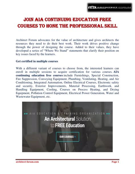 Ppt Join Aia Continuing Education Free Courses To Hone The