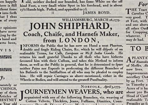 Newspaper Advertisements Newspaper Advertisement Colonial