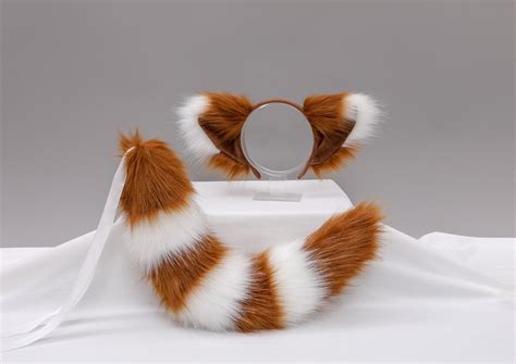 Fox Tail And Ears Setbrown White Fox Ears And Tail Etsy