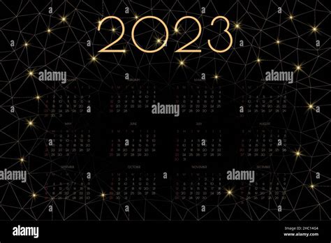 2023 Calendar With Luxury Gold Low Poly Mosaic Triangles And Shiny