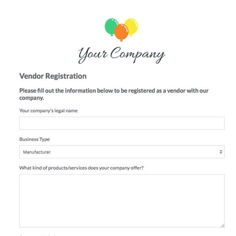 Vendor Registration Form Template Formstack