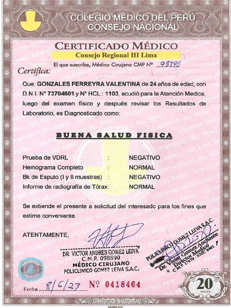 Certificado Buena Salud Pdf