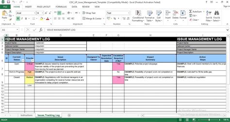 Project Management Issues Log Template