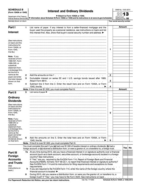 Irs 1040 Schedule B 2013 Fill Out Tax Template Online Us Legal Forms