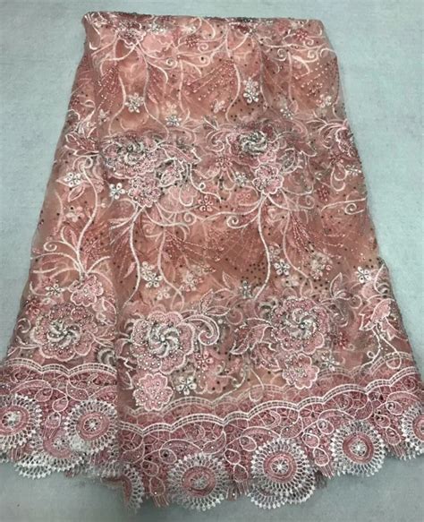 Emboridery French Mesh Lace Fabric African Lace Fabric With Stones Flower Tulle French Lace For