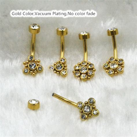 Pcs Lot Surgical Steel Gems Ball Sliver Gold Navel Belly Ring Button