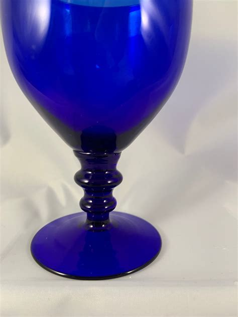 Vintage Bristol Blue Wine Goblets With Double Knob Stem Etsy