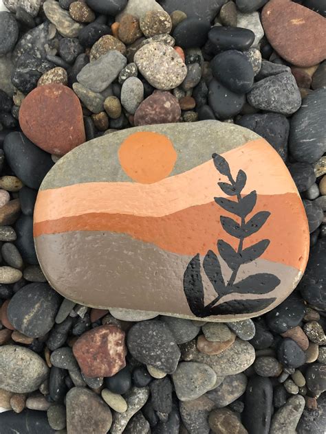 Boho Painted Rock Hand Painted Sunset Desert Art Abstract Etsy