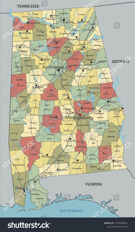 Alabama Highly Detailed Editable Political Map Stock Vector Royalty