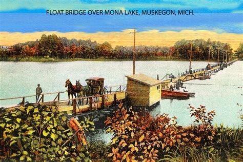 Mona Lake Float Bridge Muskegon Michigan Vintage Image 12x18 Metal