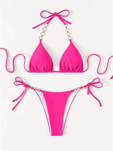 Bra Panty Side Tie Bikini Halter Bikini Bikini Swimsuit Hot Pink Bikini Bikini Set