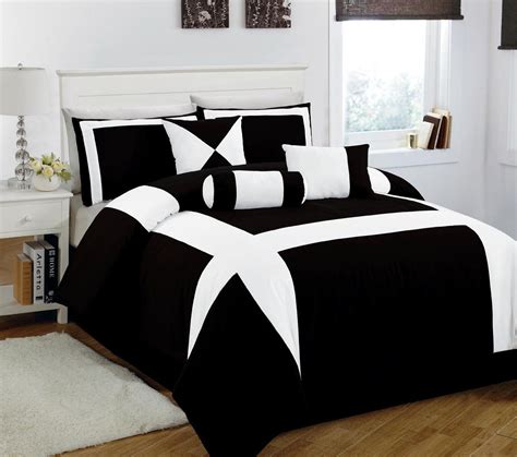 Kinglinen 7 Piece Queen Jefferson Black And White Comforter Set White Bed Set White Comforter