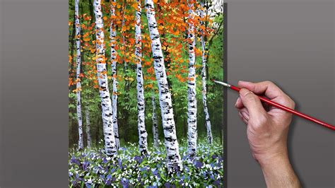 Acrylic Painting Forest Birch Trees Landscape Youtube