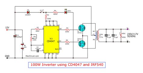 Four Cd4047 Inverter Circuit 60w 100w 12vdc To 220vac