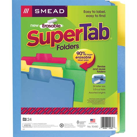 Smead Supertab 13 Tab Cut Letter Recycled Top Tab File Folder 8 12