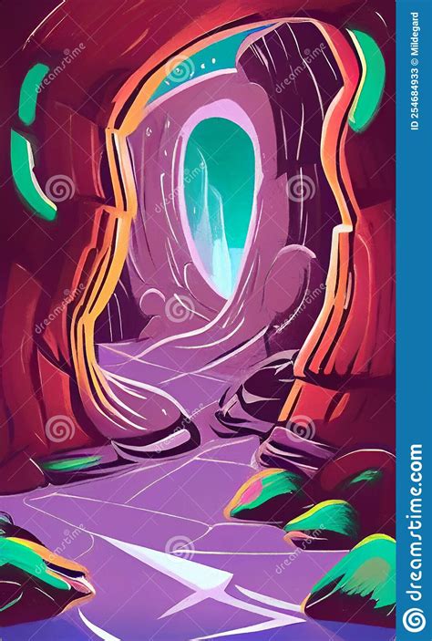 Bare Rock Cave Entrance Simplified Cartoonish Style Stock