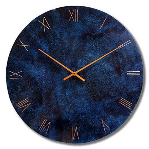 Inthetime 16 Inch Bent Copper Wall Clock Blue Round Large