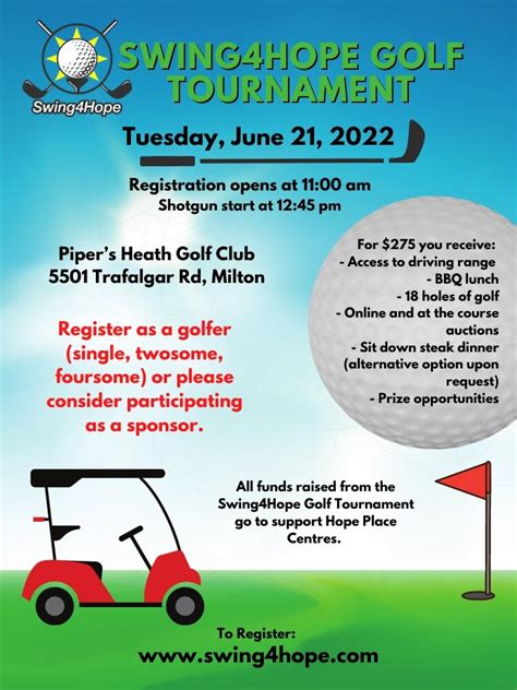 Swing4hope Golf Tournament Pipers Heath Golf Club 5501 Trafalgar Rd Milton To Do Canada