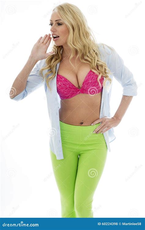 Mooie Jonge Sexy Kaukasische Vrouw In Lingerie Pin Up Poses Stock Foto