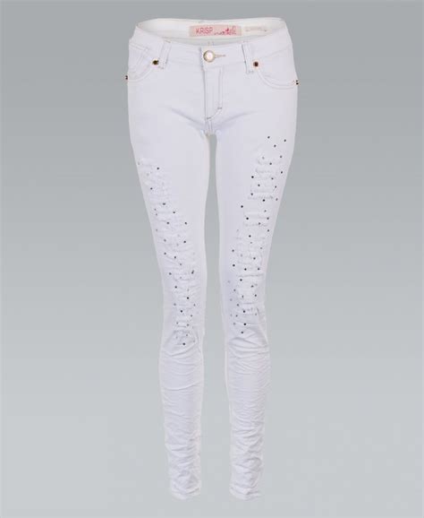 krisp diamante front ripped white skinny jeans jeans and trousers from krisp clothing uk