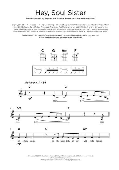 The way you move ain't fair you know. Hey, Soul Sister sheet music by Train (Beginner Ukulele ...