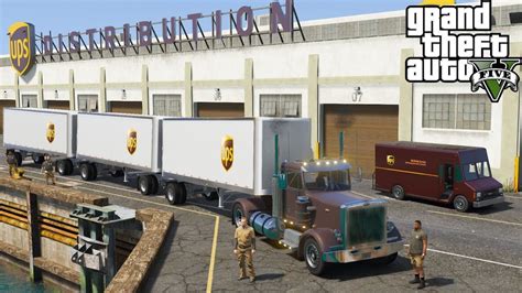 Gta 5 Real Life Mod 170 Ups Semi Truck Hauling Triple Trailers From