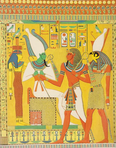 pharaoh sety i with osiris egyptian deity egyptian hieroglyphics ancient egyptian art osiris