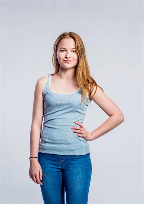 Young Woman In A Striped Singlet Stock Photo Image Of