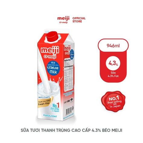 Sữa tươi thanh trùng Meiji cao cấp 4 3 béo 946ml Thùng 12 hộp