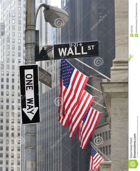 Wall Street Corner With One Way Sign Editorial Stock Photo Image 6581308